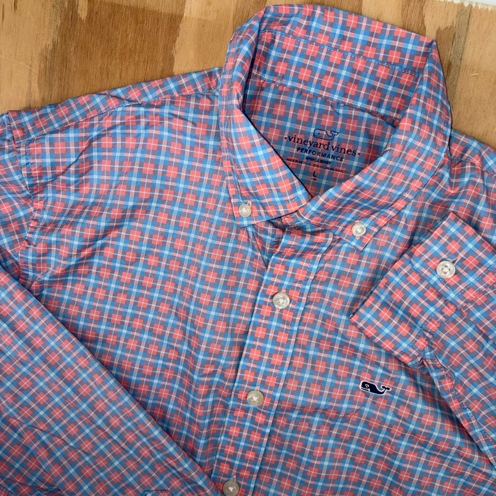 Vineyard Vines Whale Shirt Youth Large 16 Plaid Check Performance Button Down